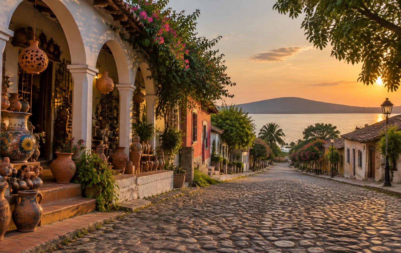 Imagen ilustrativa de una calle histórica con cerámica en Areguá, junto al lago Ypacaraí